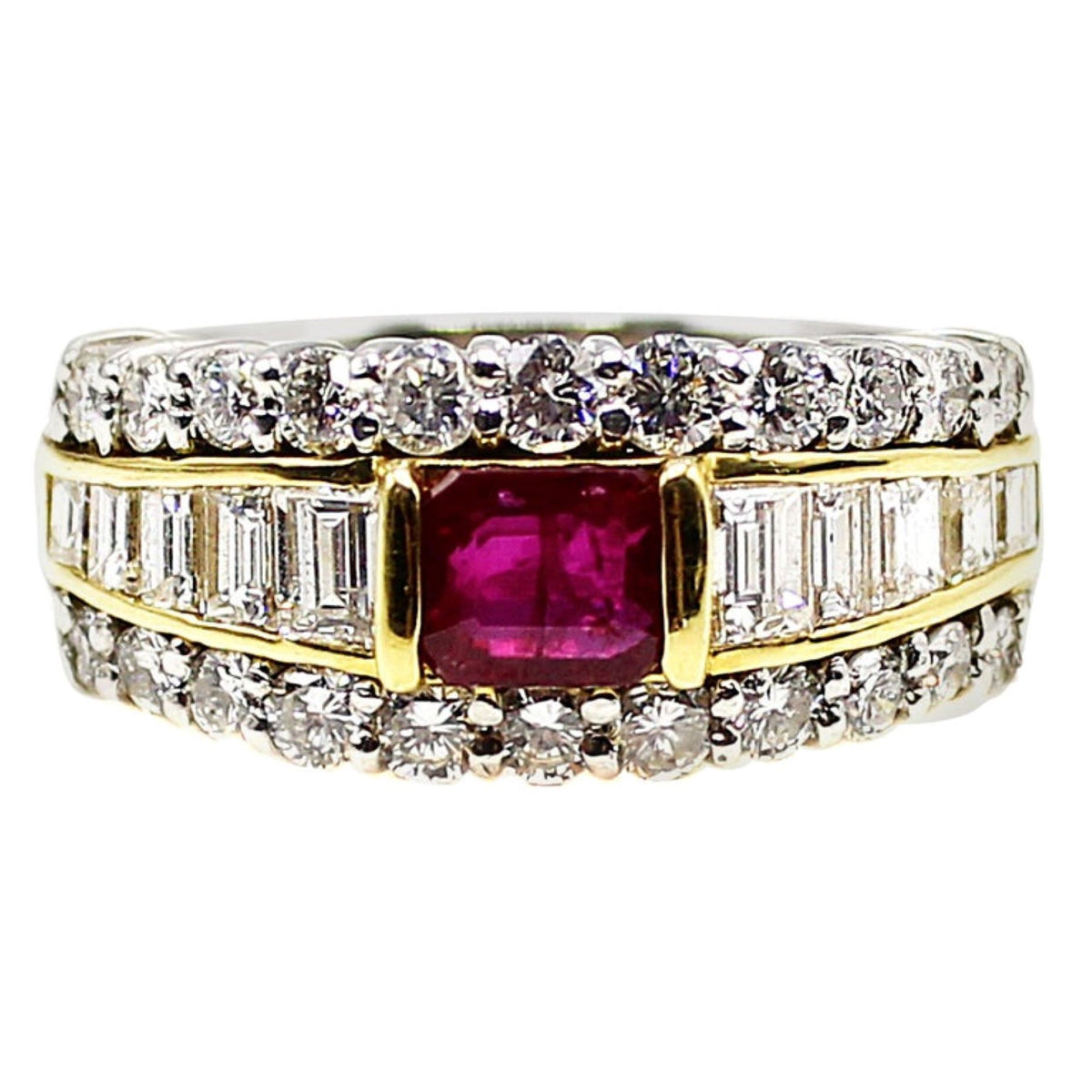 Ruby Diamond Platinum Ring and 18 Karat Yellow Gold Ring – Rive